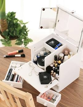 Amazon | 三面鏡付き！コスメボックス ミントグリーン（メイク